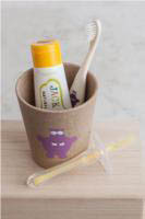 Pictured here is the Gift Kit which includes the Hippo Rinse/Storage cup, toothbrush, silicone toothbrush & toothpaste