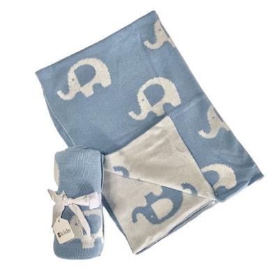 Blue Elephant Knitted Baby Blanket