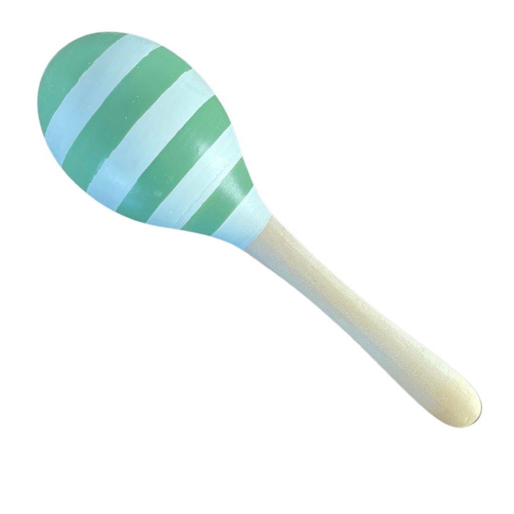 Large Wooden Maraca - Olive Green and White Stripe