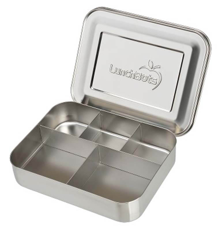 LunchBots Stainless Steel Lunch Box - Bento Cinco Stainless Steel Lid