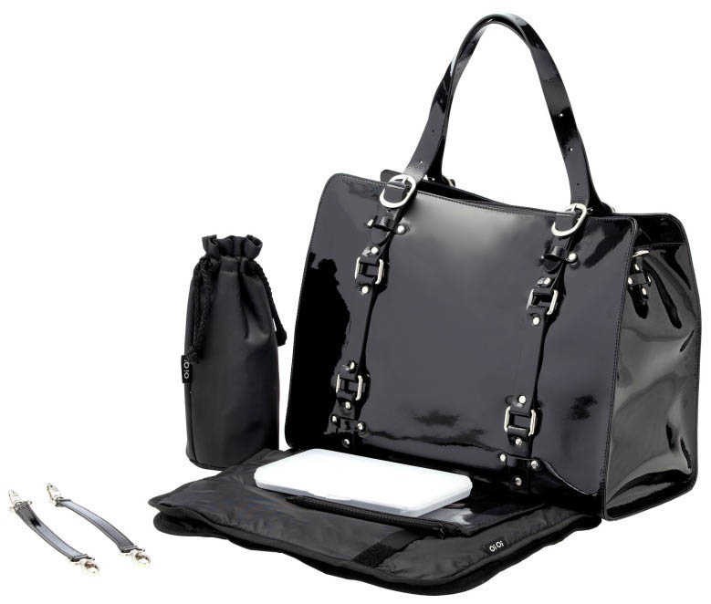 OiOi-Nappy Bags-Jet Patent Leather Tote Bag