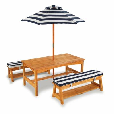 KidKraft Outdoor Table, Bench Set with Cushions & Umbrella NAVY