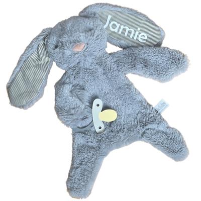 Personalised Fluffy Bunny Dummy Holder Storm Stripe