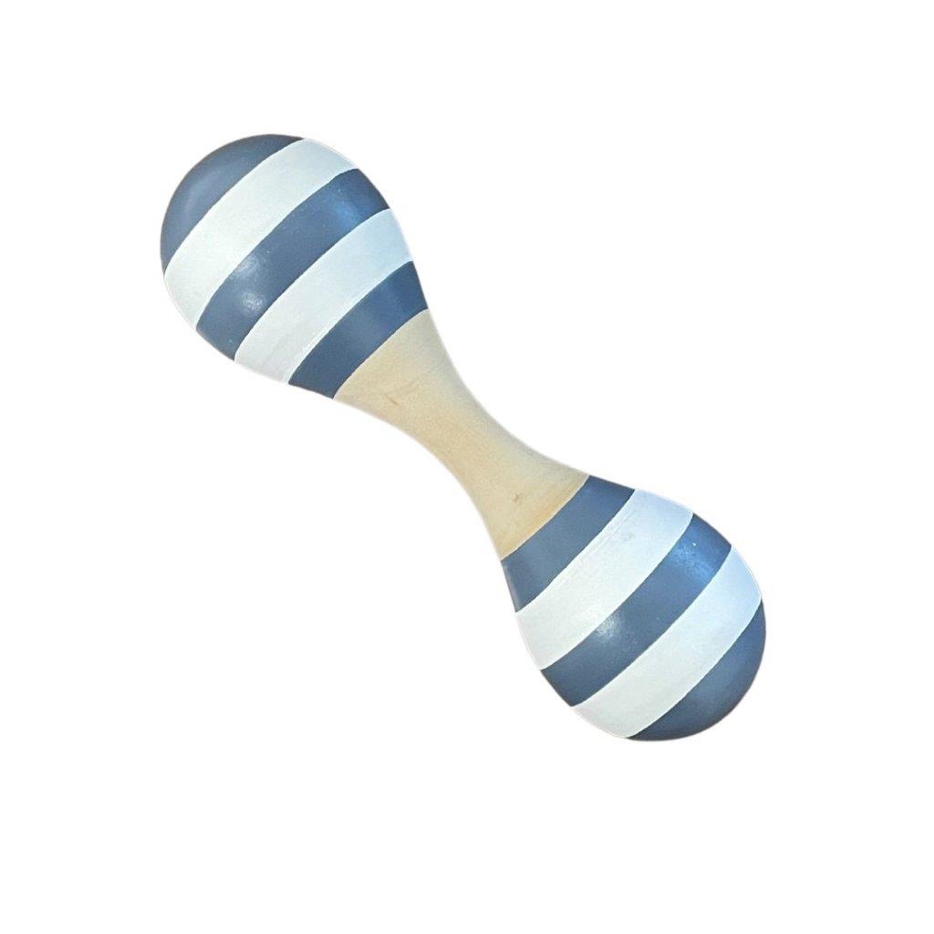 Wooden Maraca Double Ended - Navy and White Stripe