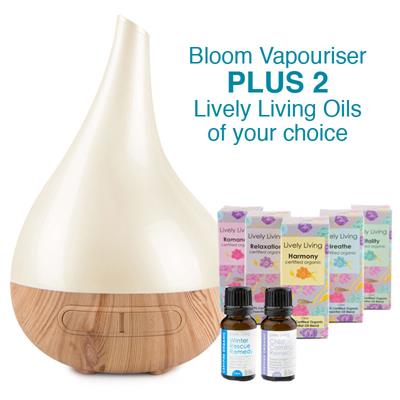 VALUE PACK -  Aroma Bloom Vaporiser Wood look  + 2 Essential Oils