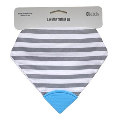 Bandana Teether Bib - Grey Stripe/Blue