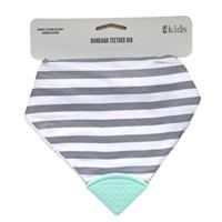 Bandana Teether Bib - Grey Stripe/Mint