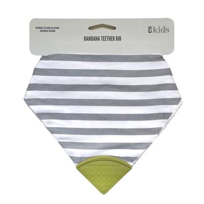 Bandana Teether Bib - Grey Stripe/Olive