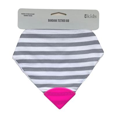 Bandana Teether Bib - Grey Stripe/Pink