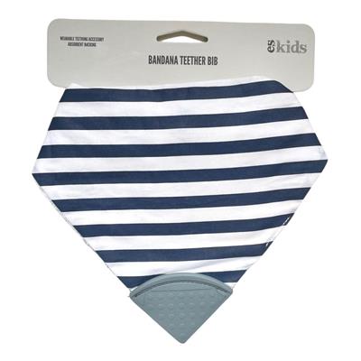 Bandana Teether Bib - Navy Stripe/Grey