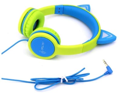 Cactus Comfort Kids Headphones Cat Ear Light up Lime/Blue