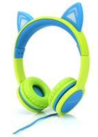 Cactus Comfort Kids Headphones Cat Ear Light up Lime/Blue