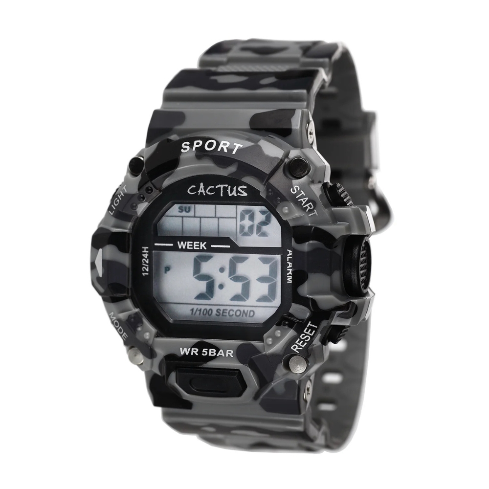 Cactus Explorer Kids Camouflage Digital Watch - Grey Black