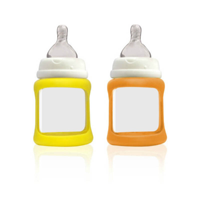 Cherub Baby Glass Baby Bottle - Wideneck 150ml (2pack) yellow&orange