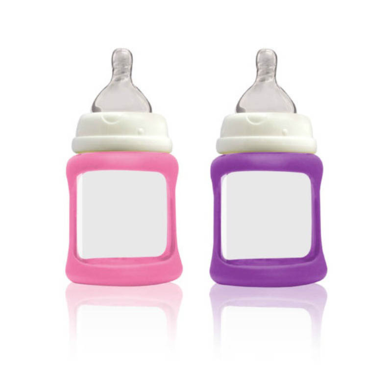 Cherub Baby Glass Baby Bottle - Wideneck 150ml (2pack) purple&pink