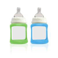 Cherub Baby Glass Baby Bottle - Wideneck 150ml (2pack) Blue&Green