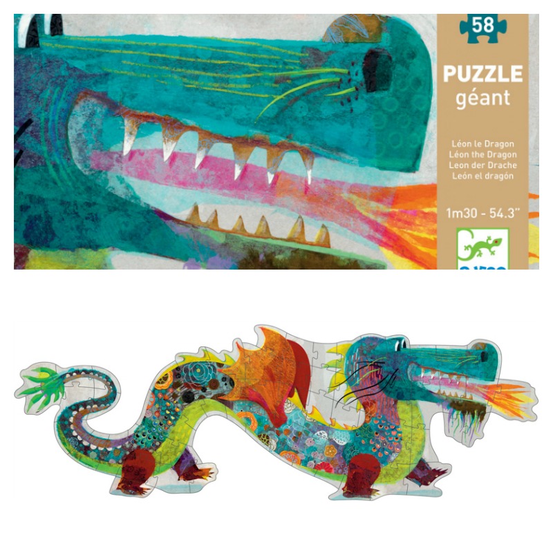 Childrens Puzzles | Djeco Leon the Dragon Giant Puzzle 58pcs