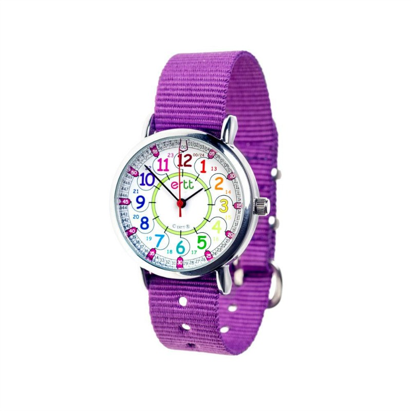 EasyRead Waterproof Time Teacher 12/24 Hour Watch - Rainbow Purple strap