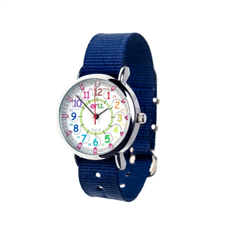 EasyRead Waterproof Time Teacher 12/24 Hour Watch - Rainbow Navy strap