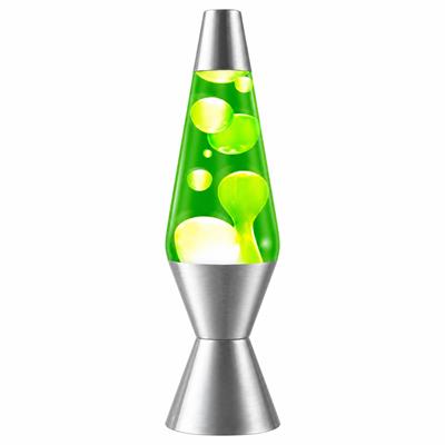 Green and White Retro Lava Lamp with Silver Base