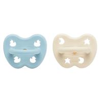 Hevea Round Teat Pacifiers Baby Blue and Milky White 2 Pack (0 to 3M)