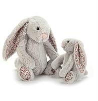 Jellycat Medium Bashful Silver Blossom Bunny - pictured with Small, sold separately.