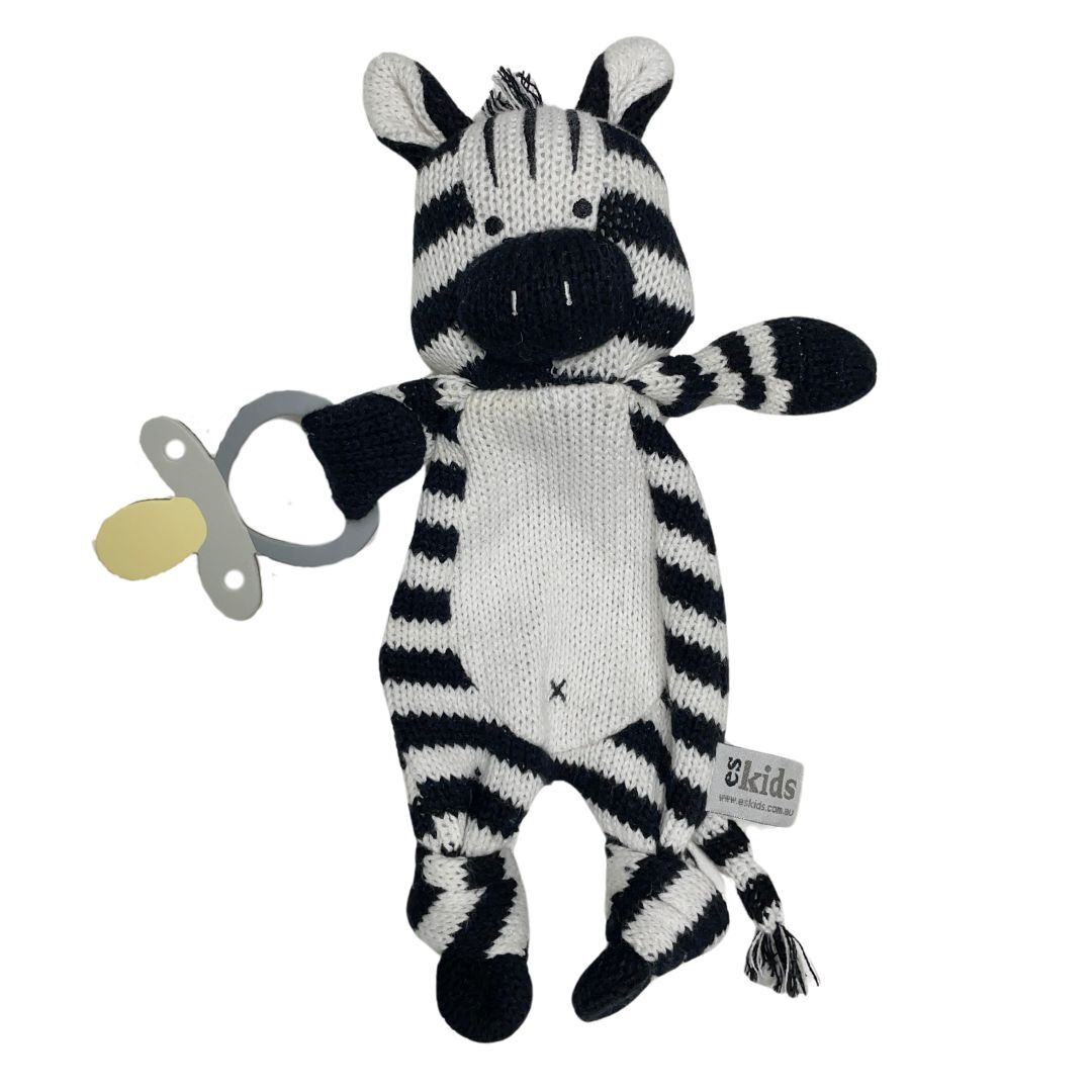 Knitted Eco Zebra Baby Comforter with Dummy Holder