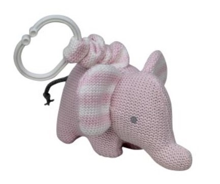 Baby Pram Toy Knitted Elephant Pink
