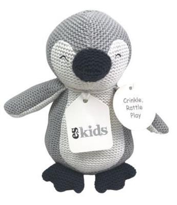 Knitted Rattle/Crinkler Penguin Grey
