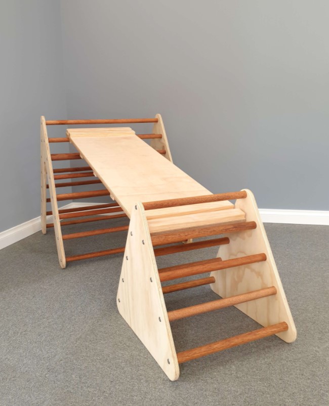 Large and Small Wooden Pikler Triangle and Slide/Ramp Package