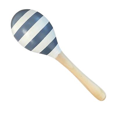 Large Wooden Maraca - Navy and White Stripe