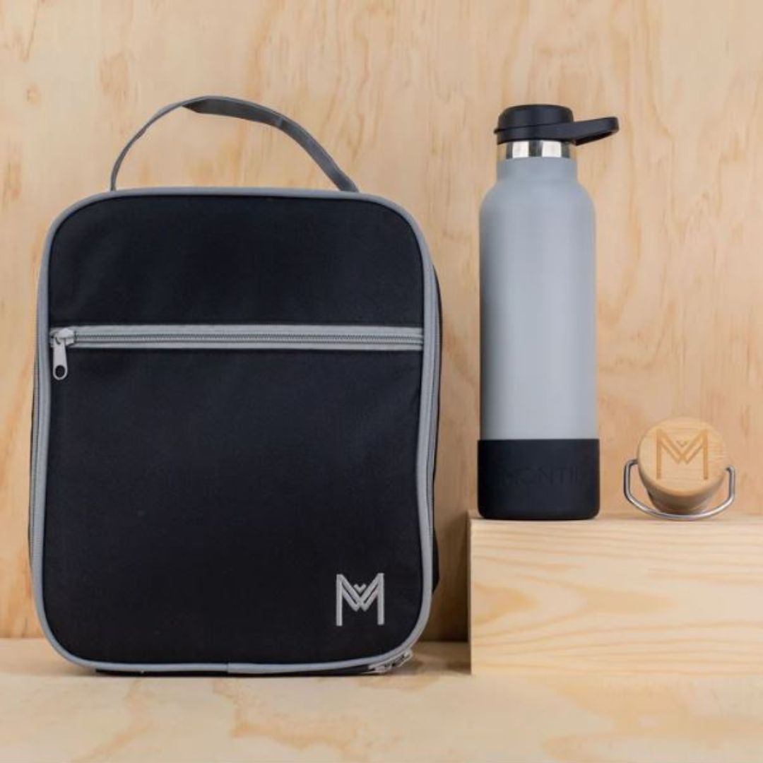 MontiiCo Insulated Large Lunch Bag and Ice Pack Coal