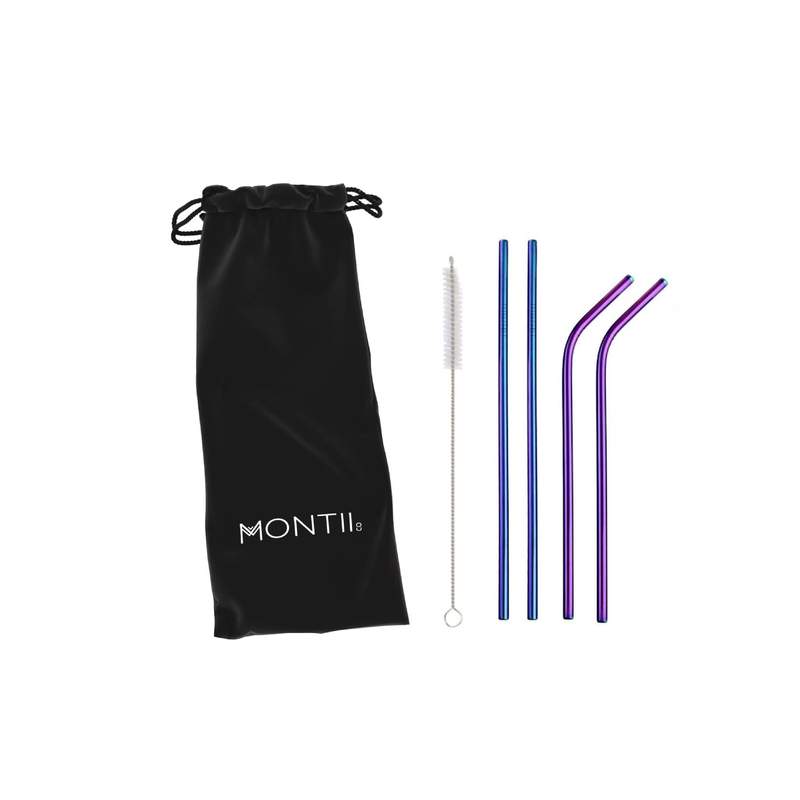 MontiiCo Rainbow Stainless Steel Straws 4 pk