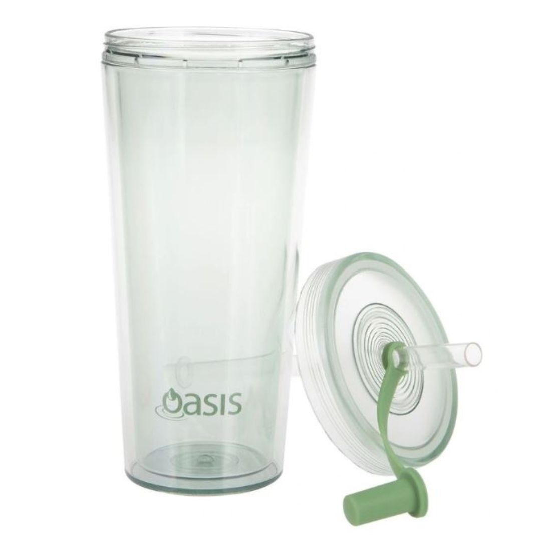 Oasis Double Wall Smoothie Tumbler with Straw 520ml Green Apple