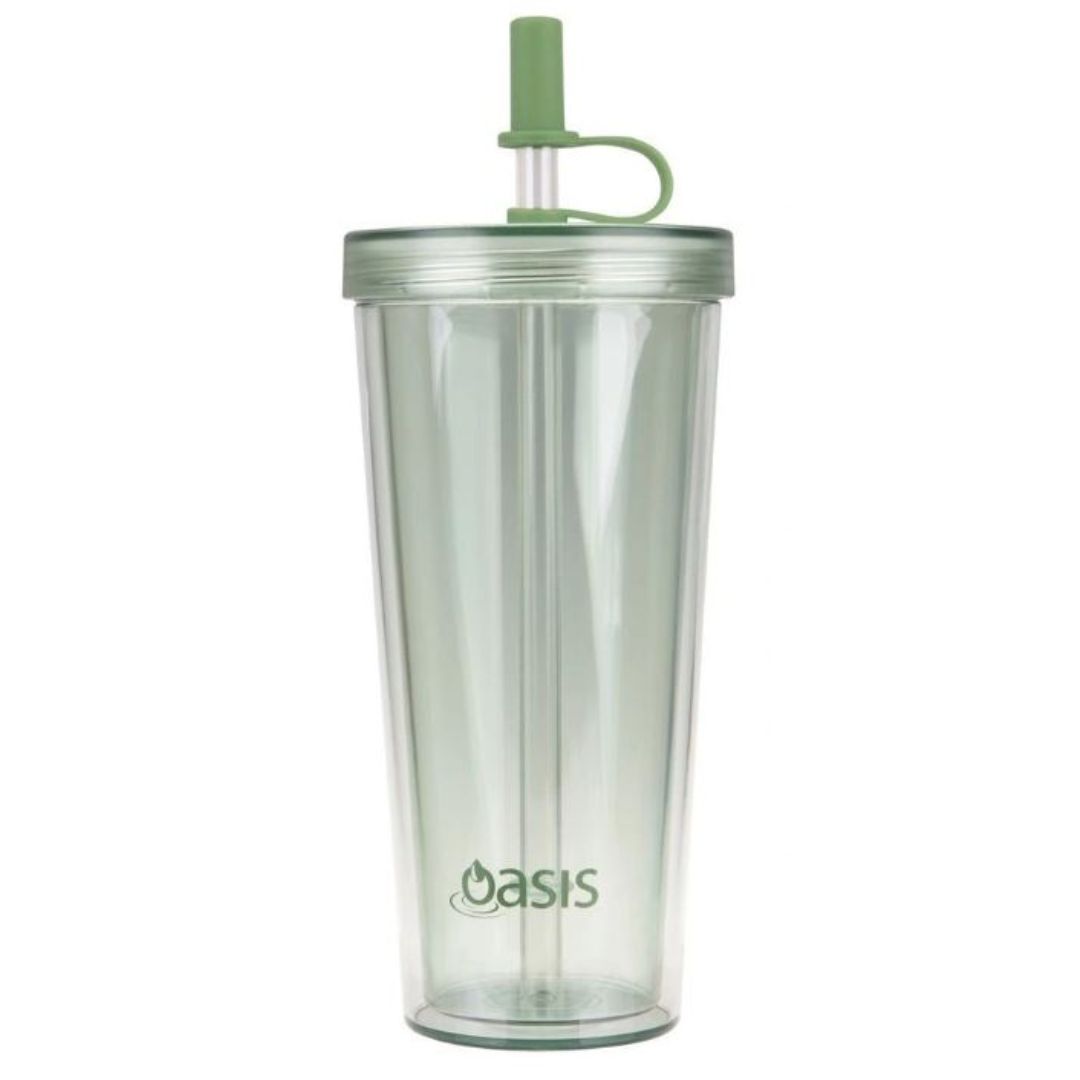 Oasis Double Wall Smoothie Tumbler with Straw 520ml Green Apple