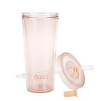 Oasis Double Wall Smoothie Tumbler with Straw 520ml Peach