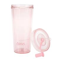 Oasis Double Wall Smoothie Tumbler with Straw 520ml Strawberry