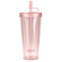 Oasis Double Wall Smoothie Tumbler with Straw 520ml Strawberry