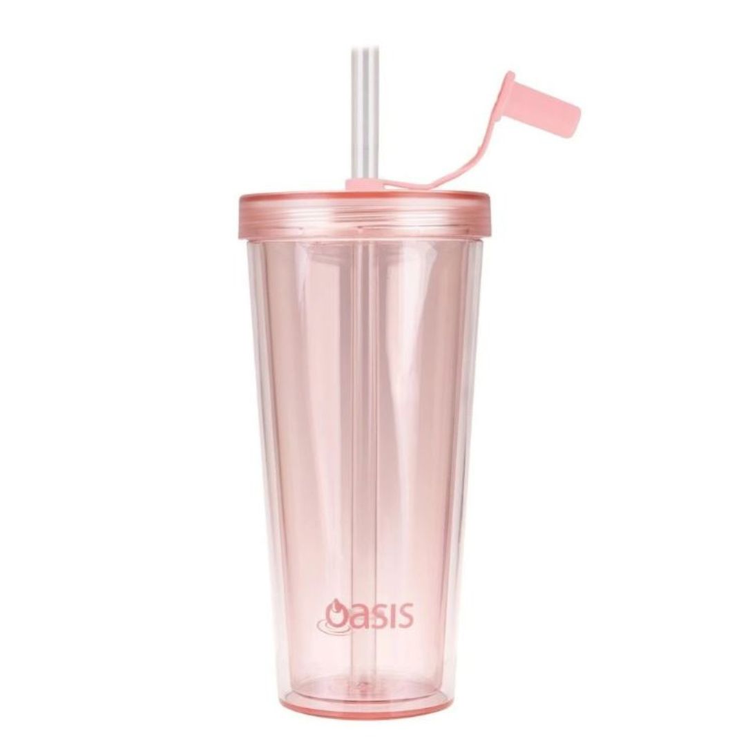 Oasis Double Wall Smoothie Tumbler with Straw 520ml Strawberry