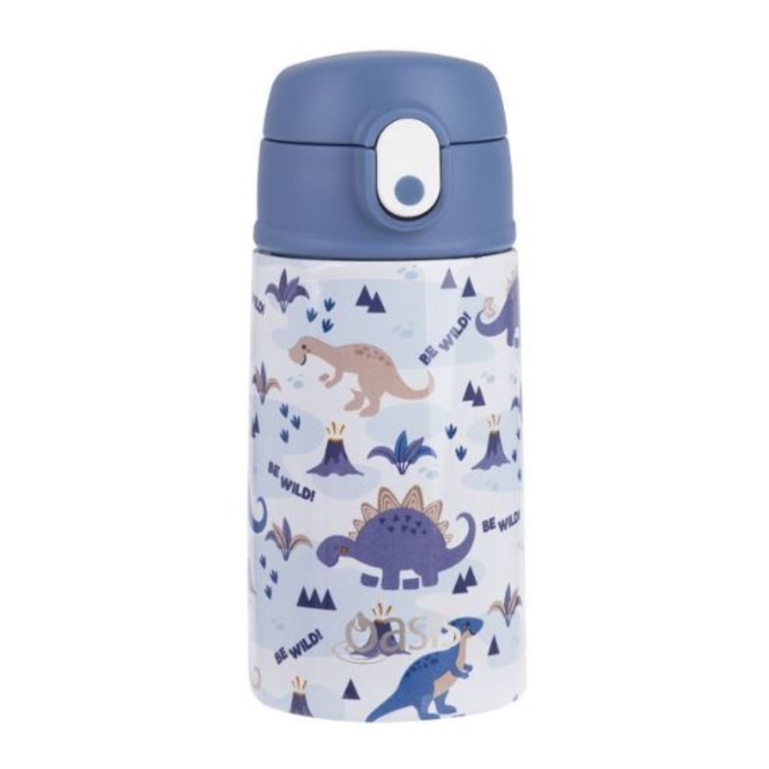 Oasis Kids Stainless Steel Double Wall Insulated Drink Bottle with Sipper (400ml) Dinosaur Land