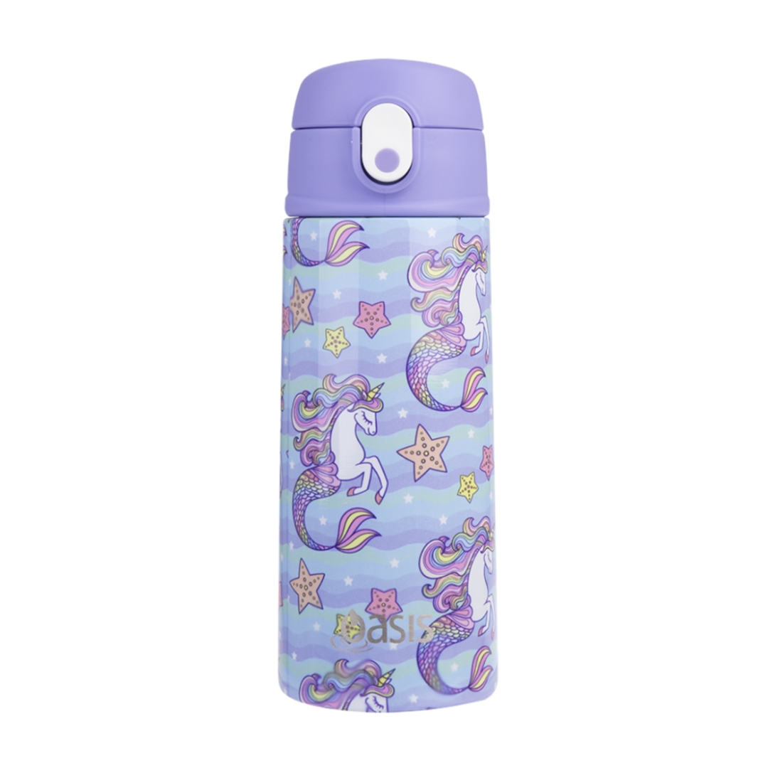 Oasis Kids Stainless Steel Double Wall Insulated Drink Bottle with Sipper (550ml) Mermaid Unicorns