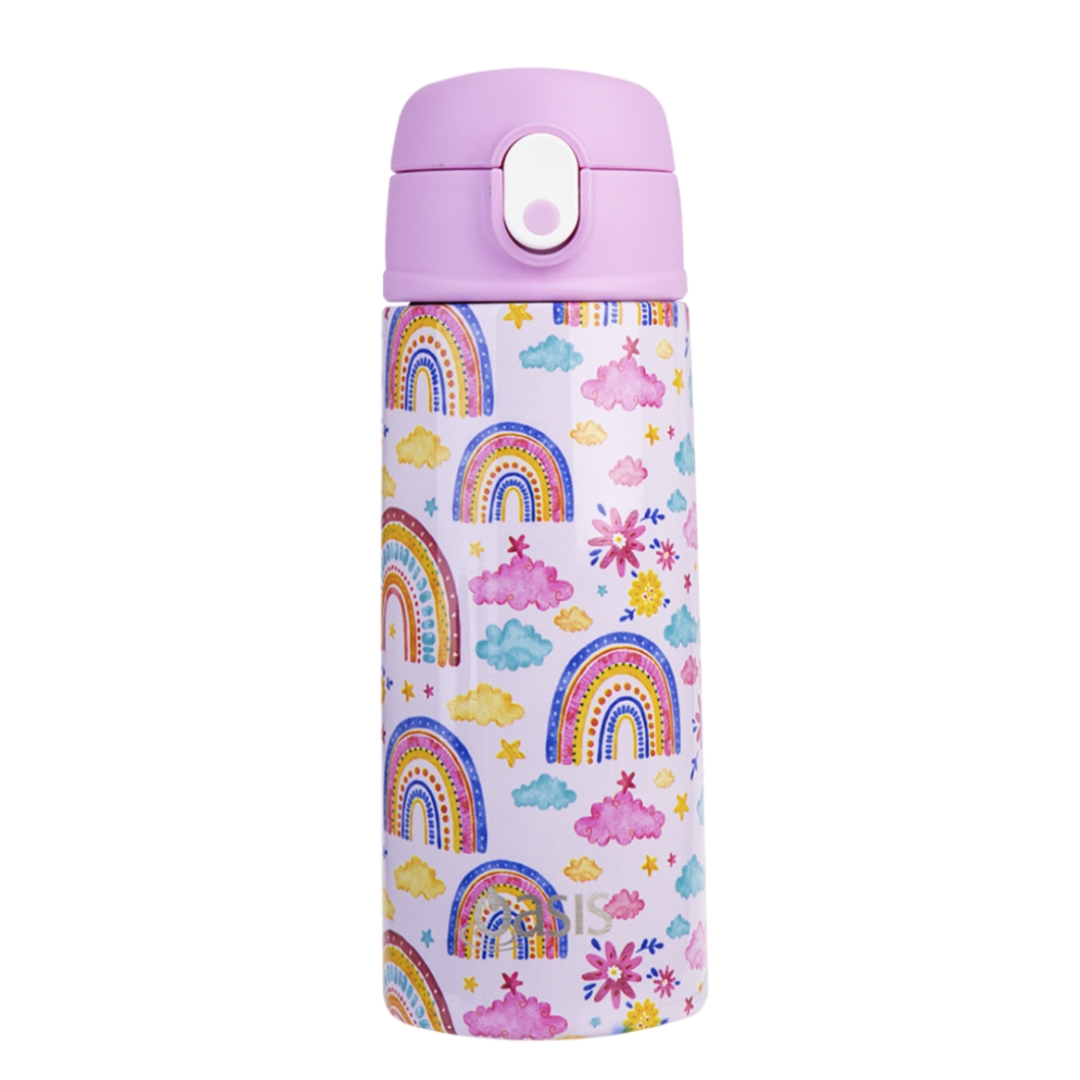 Oasis Kids Stainless Steel Double Wall Insulated Drink Bottle with Sipper (550ml) Rainbow Sky