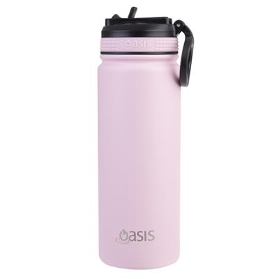 Oasis Stainless Steel Double Wall Insulated Challenger Sports Bottle with Sipper Straw (550ml) Carnation