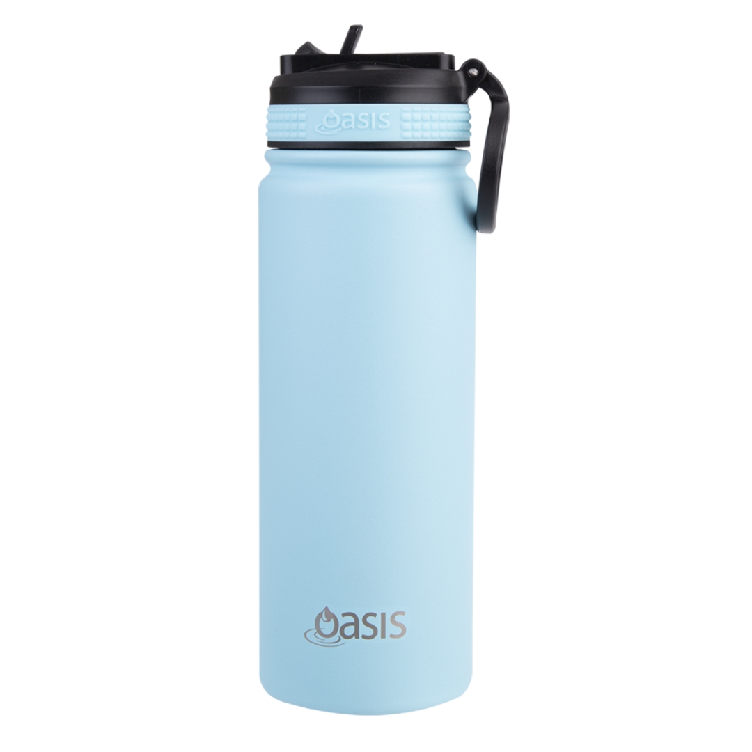 Oasis Stainless Steel Double Wall Insulated Challenger Sports Bottle with Sipper Straw (550ml) Island Blue