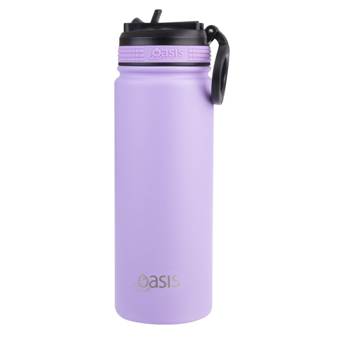 Oasis Stainless Steel Double Wall Insulated Challenger Sports Bottle with Sipper Straw (550ml) Lavender