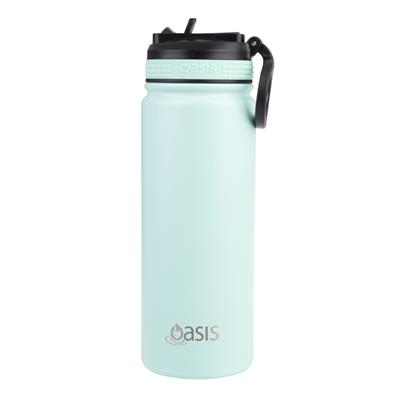 Oasis Stainless Steel Double Wall Insulated Challenger Sports Bottle with Sipper Straw (550ml) Mint