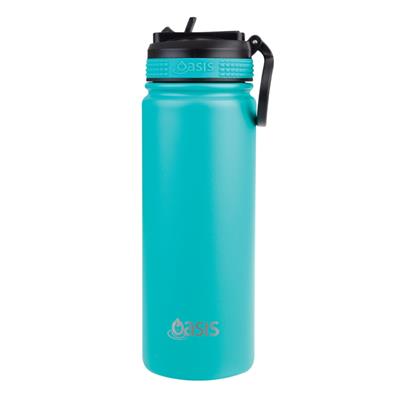 Oasis Stainless Steel Double Wall Insulated Challenger Sports Bottle with Sipper Straw (550ml) Turquoise