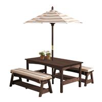 Kidkraft Outdoor Table, Bench Set with Cushions & Umbrella