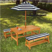 Kidkraft Outdoor Table, Bench Set with Cushions & Umbrella