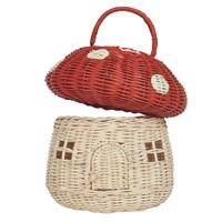 Rattan Mushroom Basket - Red